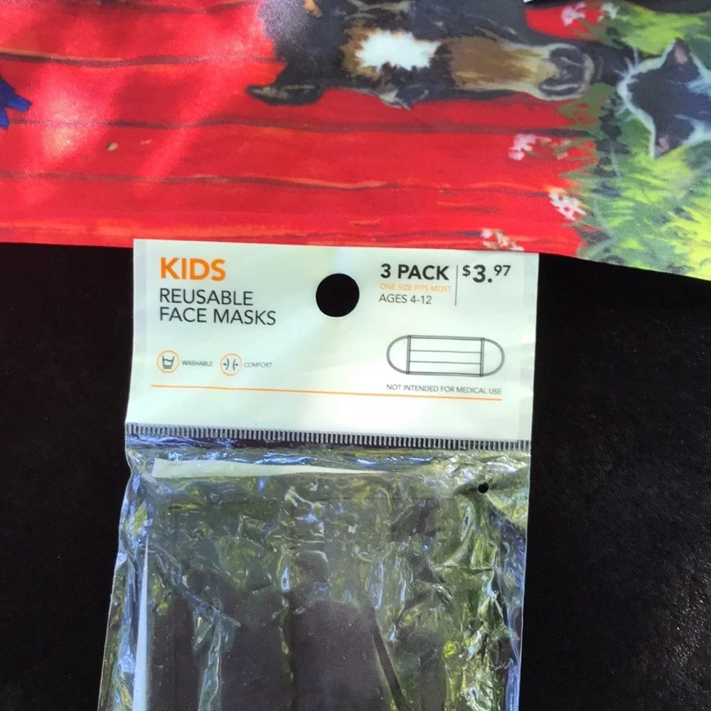 NWT 3 Packs of 3 each Kids Reusable Face Masks One Size Fits Most Ages 4-12
